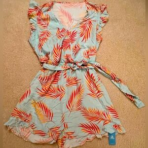 NWT Cupshe teal/orange “tropical flutter sleeve” romper size XL